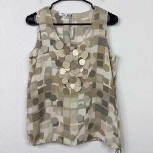 Akris Punto Shirt Womens 6 Neutral Geometric Circles Squares Quiet Luxury Artsy